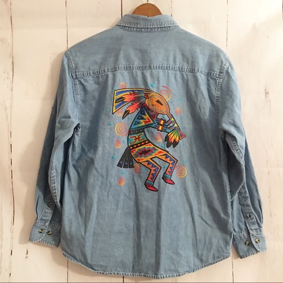 Port and Company Other - Vintage Denim Shirt Aztec Graphic Feathers Stars